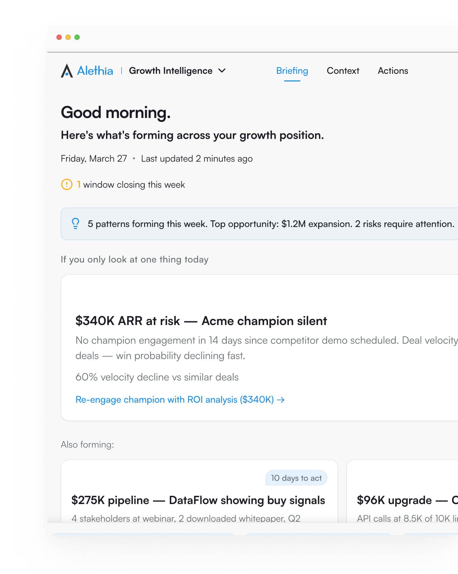 Alethia Growth Intelligence platform interface