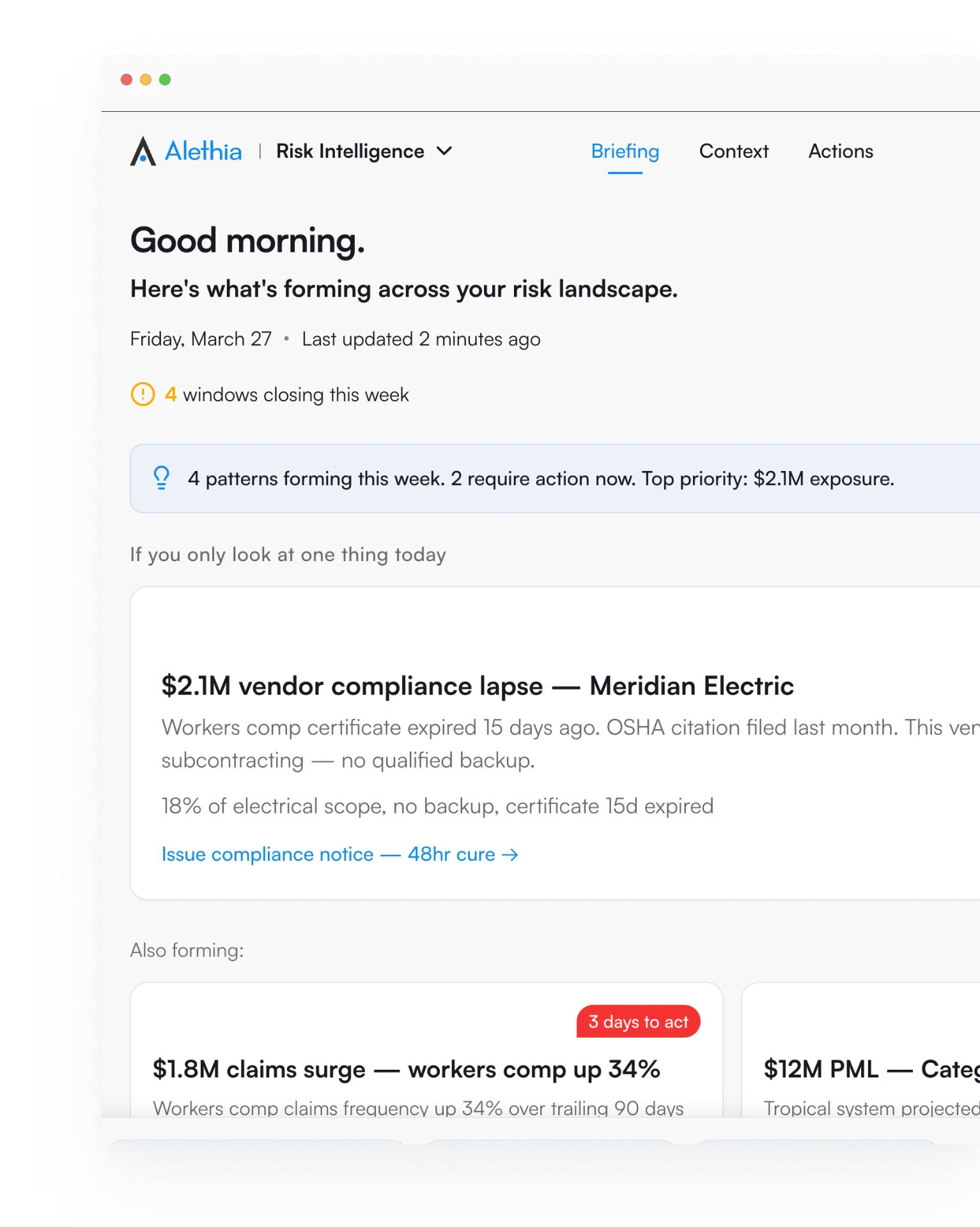Alethia Risk Intelligence platform interface