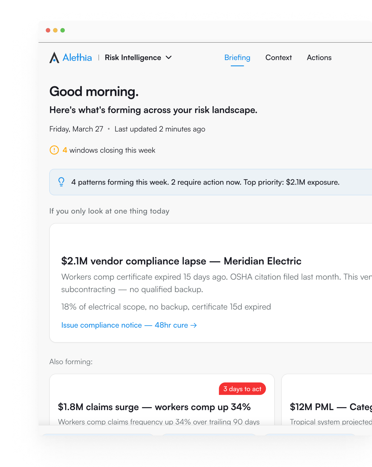 Alethia Risk Intelligence platform interface