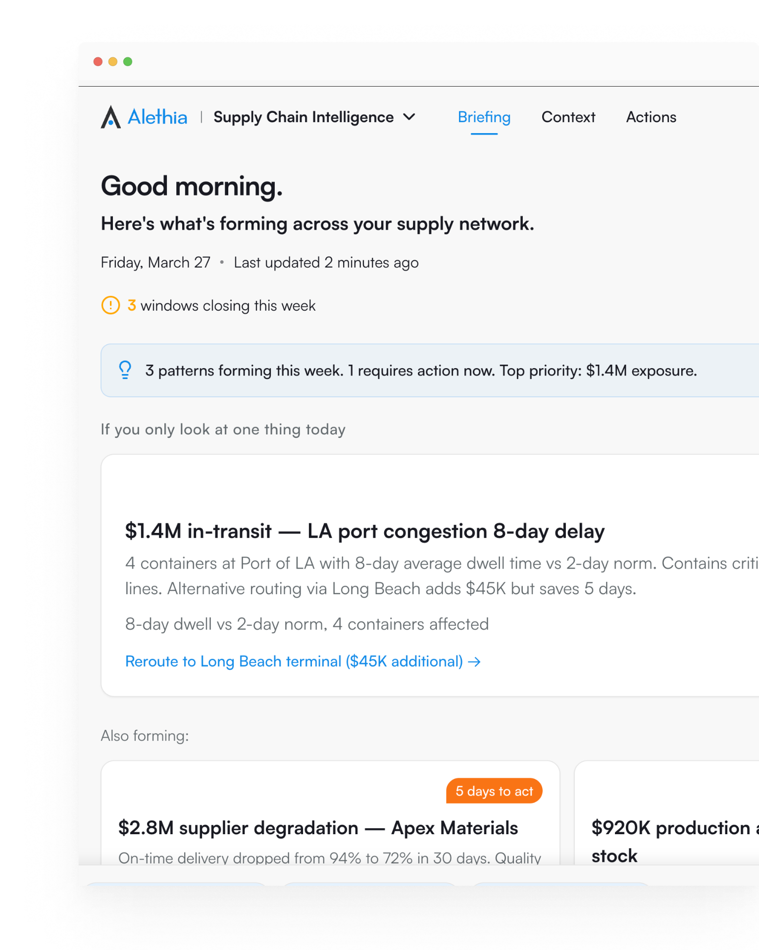 Alethia Supply Chain Intelligence platform interface